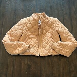 Princess poly crops jacket tan size 0 Gently Used- small hole left shoulder